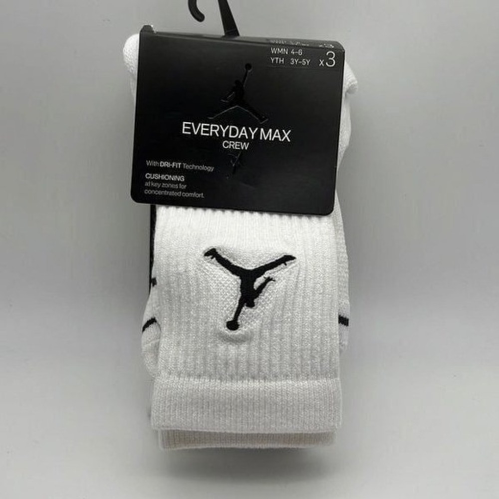 Nike Jordan Everyday Max Unisex Crew Socks (3‎ Pack) Women 4-6 Small NWT